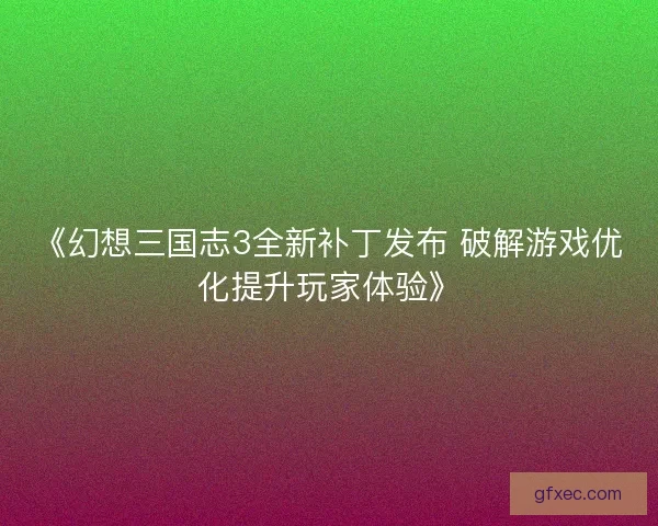 《幻想三国志3全新补丁发布 破解游戏优化提升玩家体验》